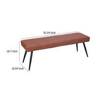 Lopi Dining Bench, 54 Inch Cognac Brown Faux Leather Seat, Metal Legs -BM334636