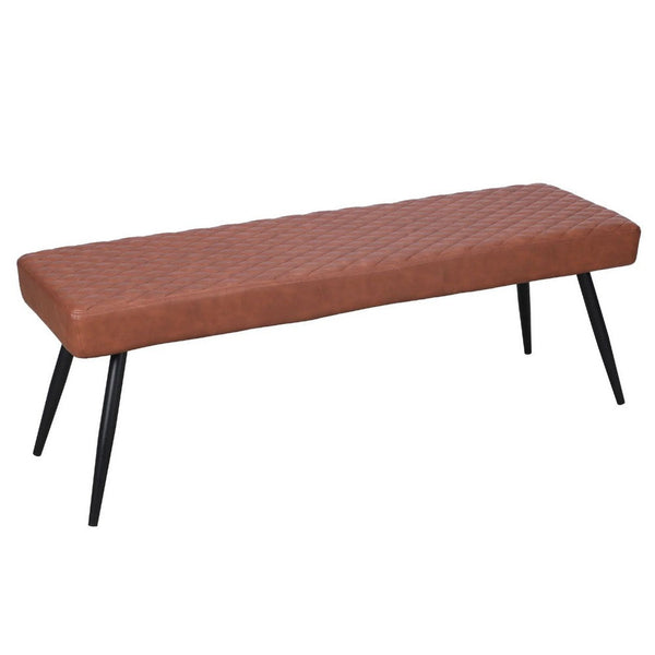 Lopi Dining Bench, 54 Inch Cognac Brown Faux Leather Seat, Metal Legs -BM334636