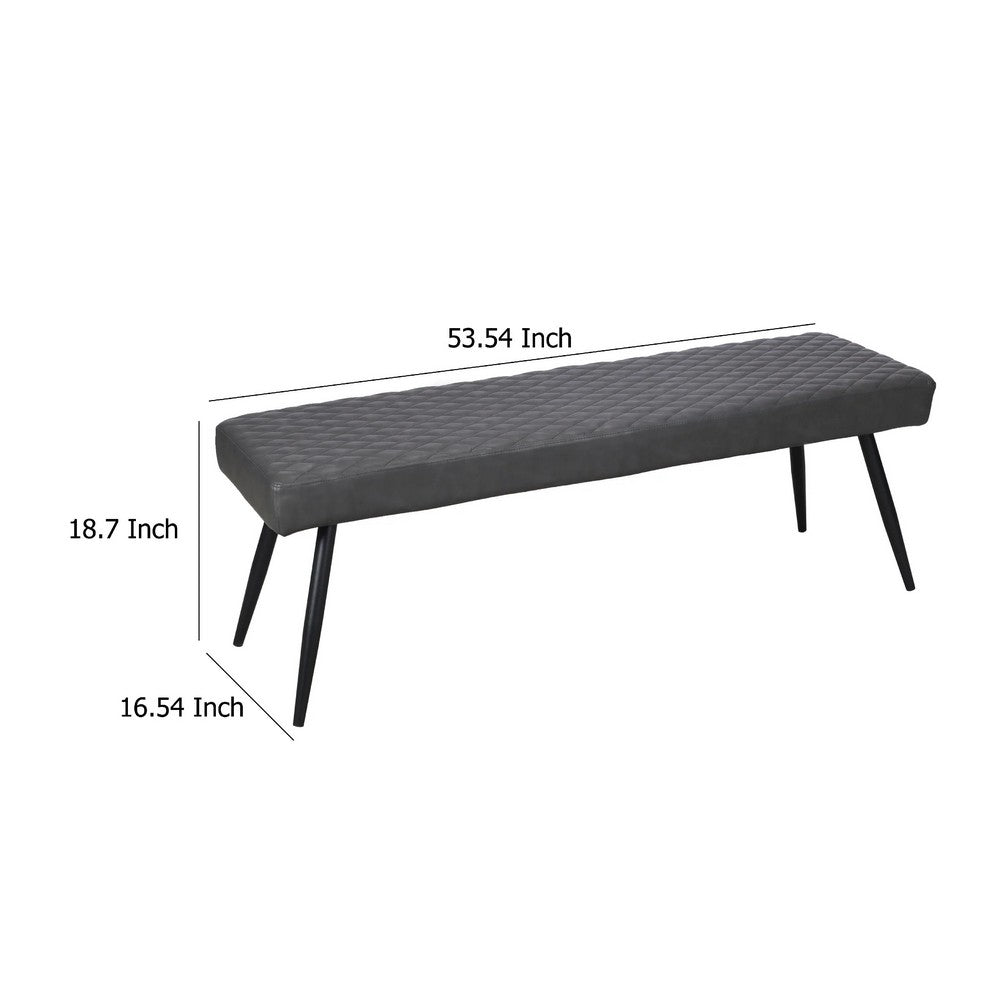 Lopi Dining Bench, 54 Inch Dark Gray Faux Leather Seat, Metal Legs -BM334637