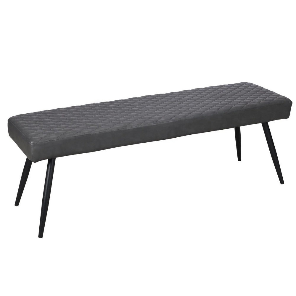 Lopi Dining Bench, 54 Inch Dark Gray Faux Leather Seat, Metal Legs -BM334637