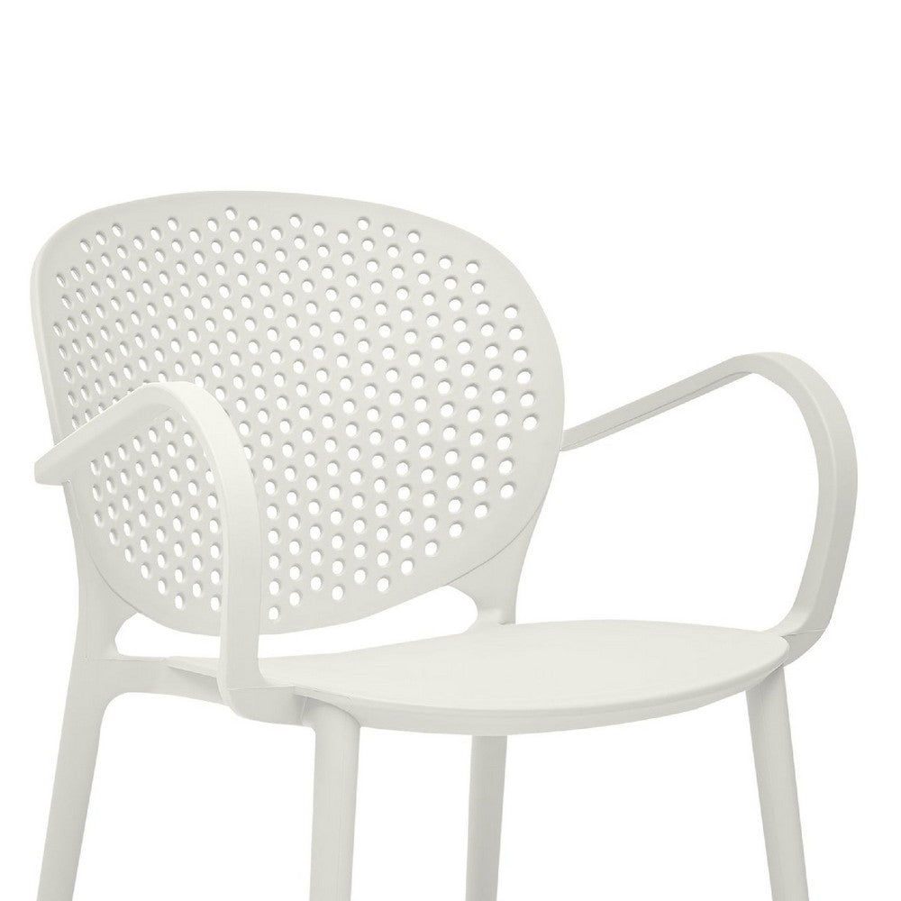 Dining Chair Set of 4, White Faux Leather Seat, Silver Cantilever Base -BM334638