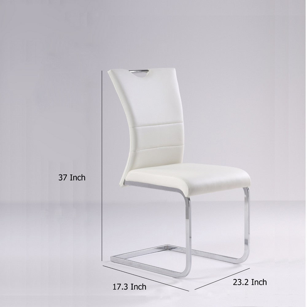 Dining Chair Set of 4, White Faux Leather Seat, Silver Cantilever Base -BM334638