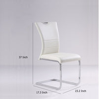 Dining Chair Set of 4, White Faux Leather Seat, Silver Cantilever Base -BM334638