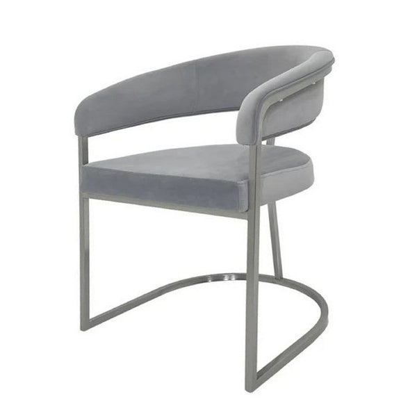 Dining Chair, Curved Padded Gray Velvet Backrest, Gold Cantilever Base -BM334639
