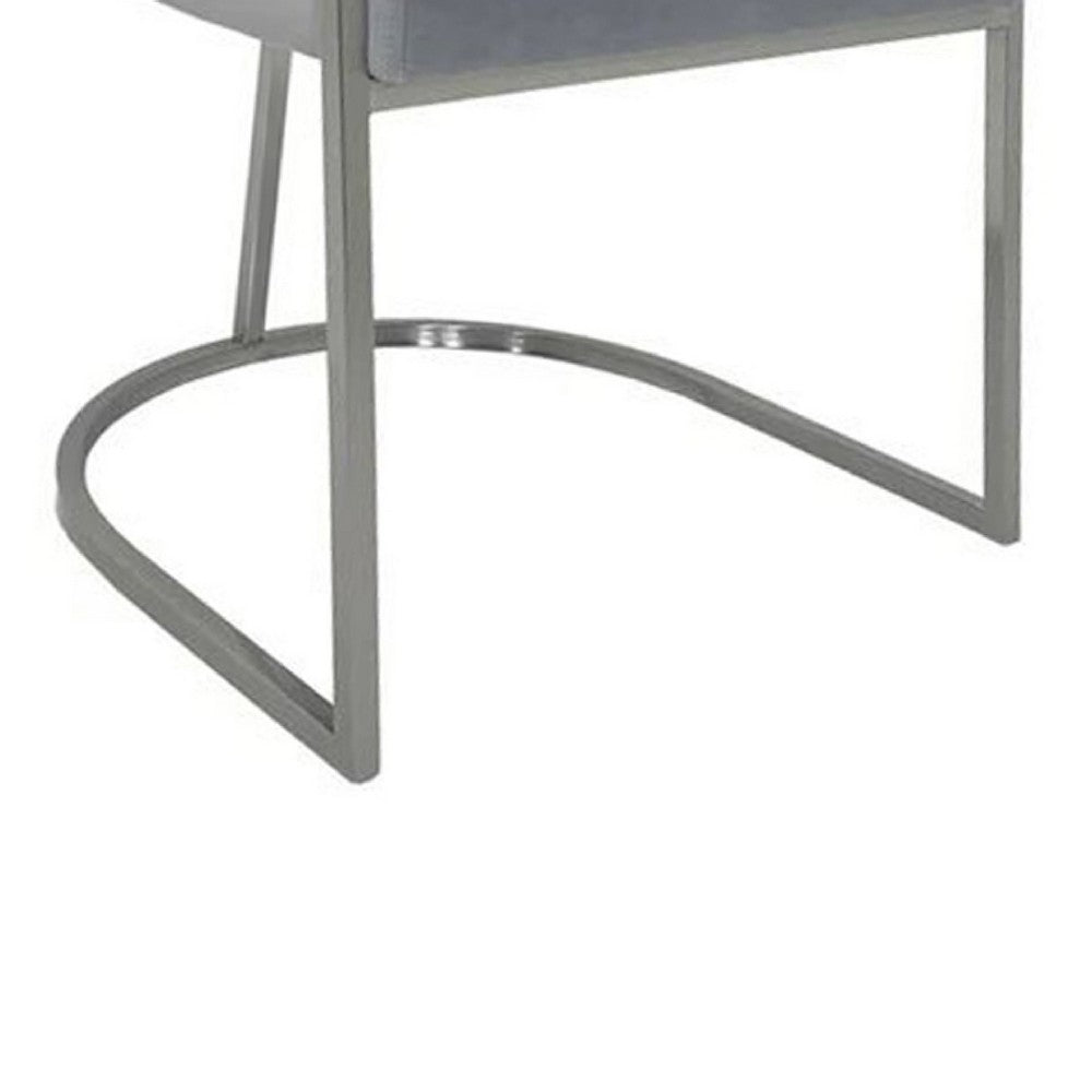 Dining Chair, Curved Padded Gray Velvet Backrest, Gold Cantilever Base -BM334639