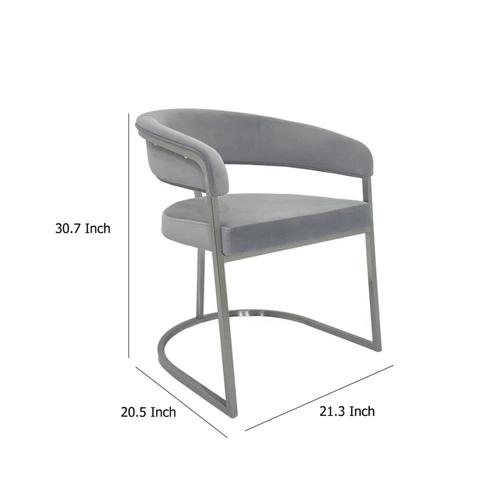 Dining Chair, Curved Padded Gray Velvet Backrest, Gold Cantilever Base -BM334639