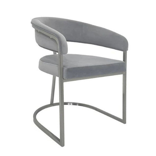 Dining Chair, Curved Padded Gray Velvet Backrest, Gold Cantilever Base -BM334639