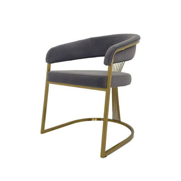 Yuki Dining Chair, Curved Taupe Velvet Backrest, Gold Cantilever Base -BM334641