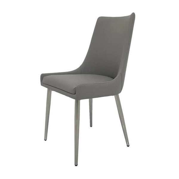 Rusa Dining Chair Set of 2, Gray Faux Leather Upholstery, Silver Legs -BM334642