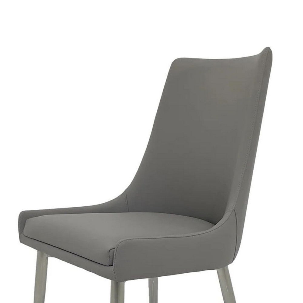 Rusa Dining Chair Set of 2, Gray Faux Leather Upholstery, Silver Legs -BM334642