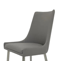 Rusa Dining Chair Set of 2, Gray Faux Leather Upholstery, Silver Legs -BM334642