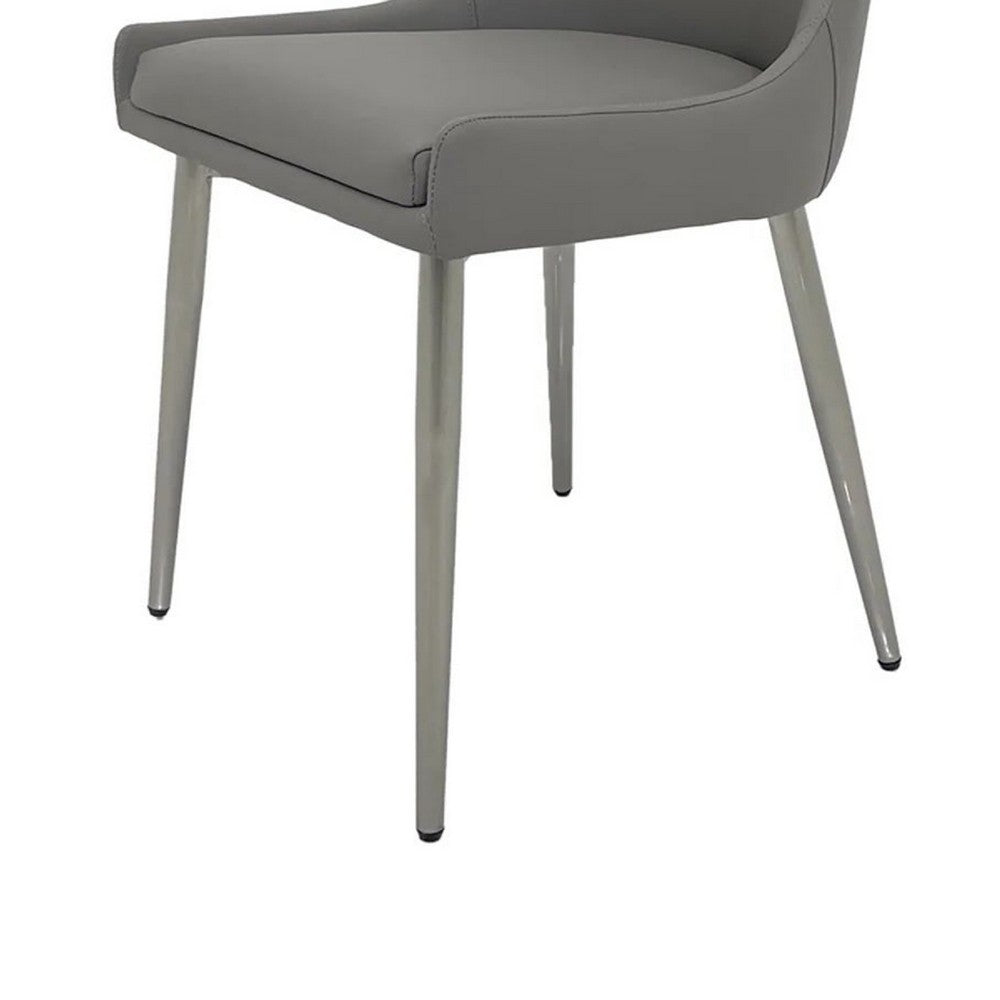 Rusa Dining Chair Set of 2, Gray Faux Leather Upholstery, Silver Legs -BM334642