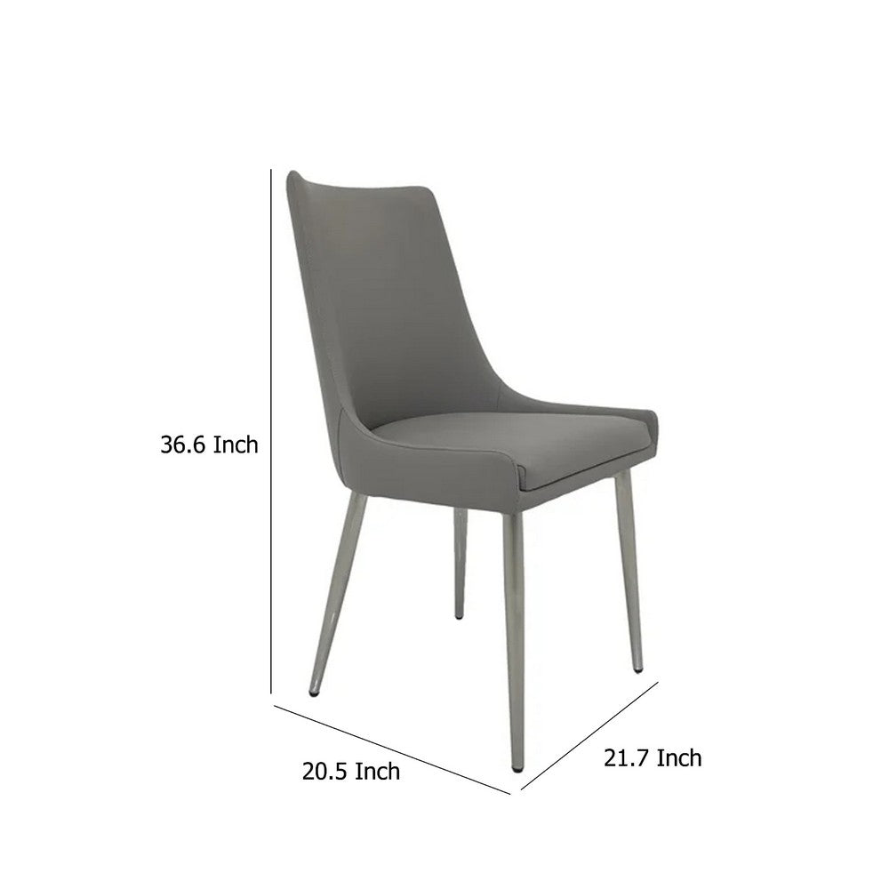 Rusa Dining Chair Set of 2, Gray Faux Leather Upholstery, Silver Legs -BM334642