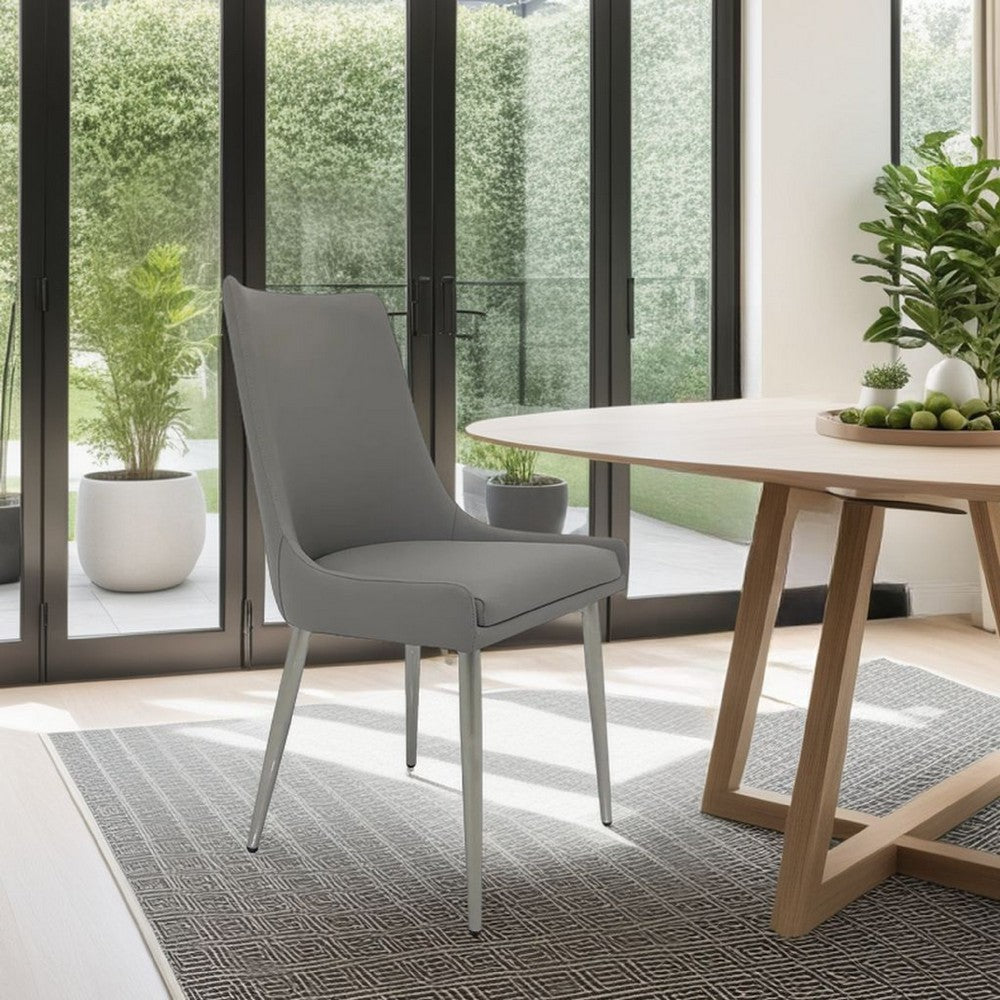 Rusa Dining Chair Set of 2, Gray Faux Leather Upholstery, Silver Legs -BM334642