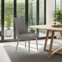 Rusa Dining Chair Set of 2, Gray Faux Leather Upholstery, Silver Legs -BM334642
