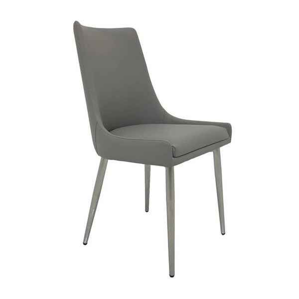 Rusa Dining Chair Set of 2, Gray Faux Leather Upholstery, Silver Legs -BM334642