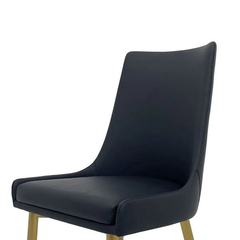 Rusa Dining Chair Set of 2, Black Faux Leather Upholstery, Gold Legs -BM334643