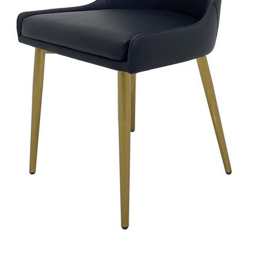 Rusa Dining Chair Set of 2, Black Faux Leather Upholstery, Gold Legs -BM334643