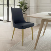 Rusa Dining Chair Set of 2, Black Faux Leather Upholstery, Gold Legs -BM334643