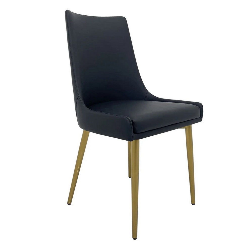 Rusa Dining Chair Set of 2, Black Faux Leather Upholstery, Gold Legs -BM334643