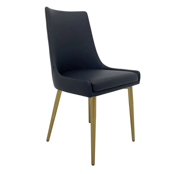 Rusa Dining Chair Set of 2, Black Faux Leather Upholstery, Gold Legs -BM334643
