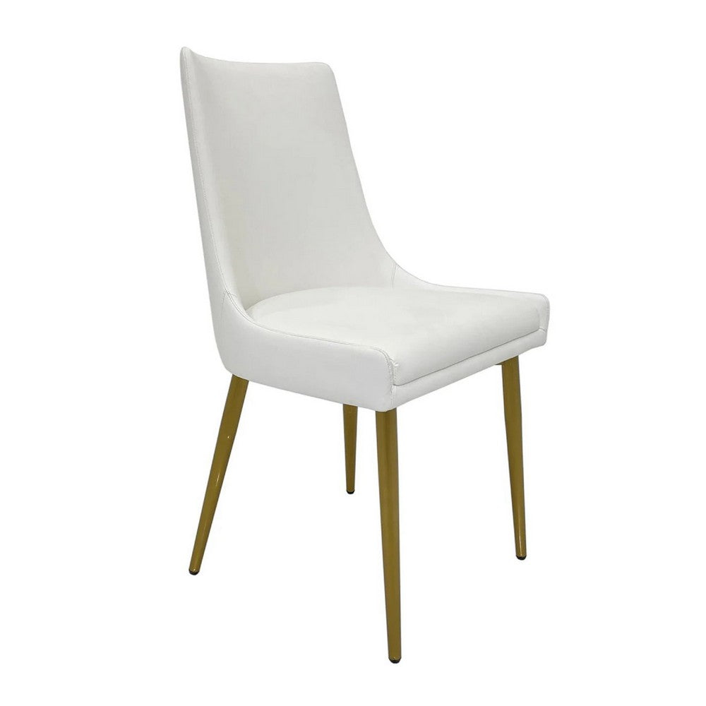 Rusa Dining Chair Set of 2, White Faux Leather Upholstery, Gold Legs -BM334644
