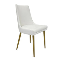 Rusa Dining Chair Set of 2, White Faux Leather Upholstery, Gold Legs -BM334644