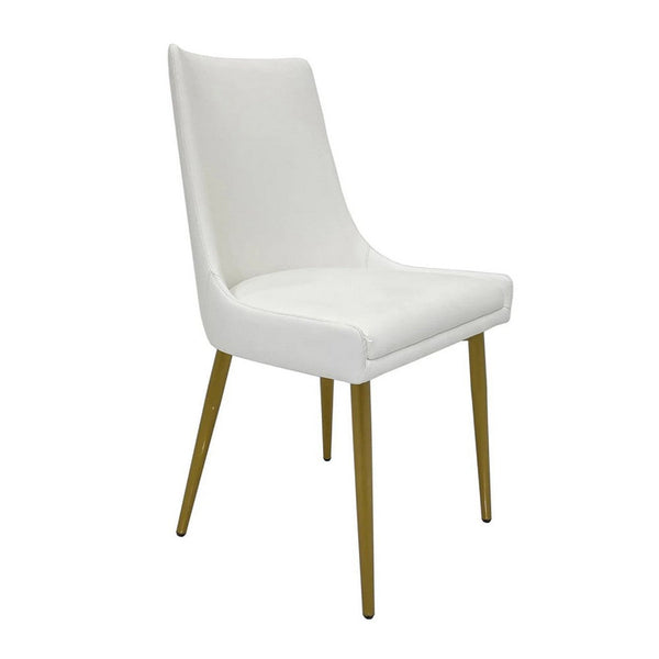 Rusa Dining Chair Set of 2, White Faux Leather Upholstery, Gold Legs -BM334644