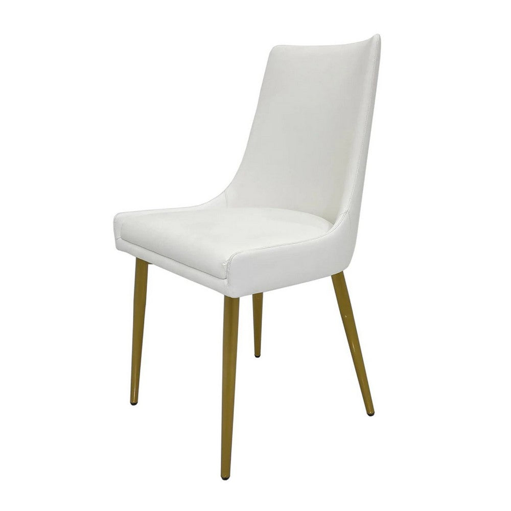 Rusa Dining Chair Set of 2, White Faux Leather Upholstery, Gold Legs -BM334644