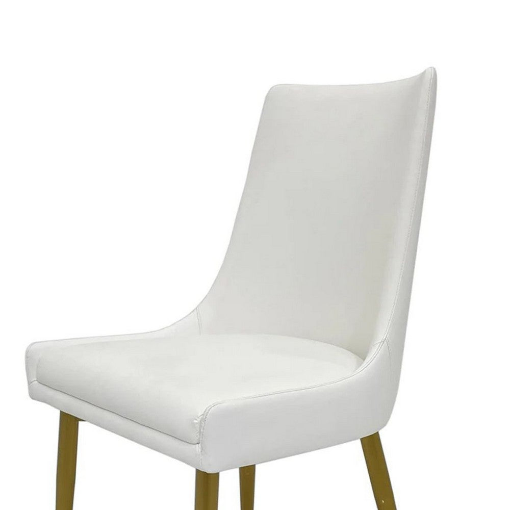 Rusa Dining Chair Set of 2, White Faux Leather Upholstery, Gold Legs -BM334644