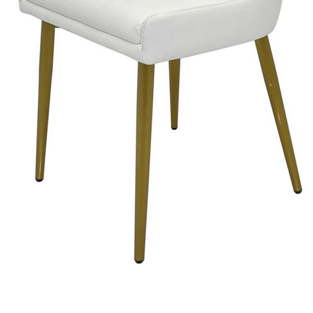 Rusa Dining Chair Set of 2, White Faux Leather Upholstery, Gold Legs -BM334644