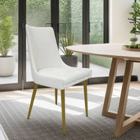 Rusa Dining Chair Set of 2, White Faux Leather Upholstery, Gold Legs -BM334644