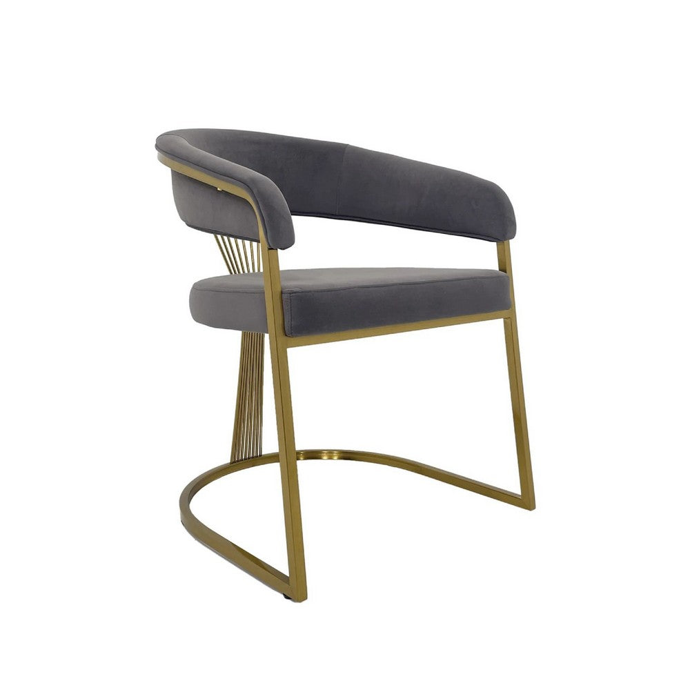 Amur Dining Chair, Gray Velvet Upholstery, Matte Gold Cantilever Base -BM334645