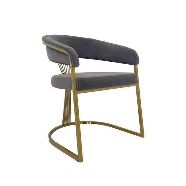 Amur Dining Chair, Gray Velvet Upholstery, Matte Gold Cantilever Base -BM334645