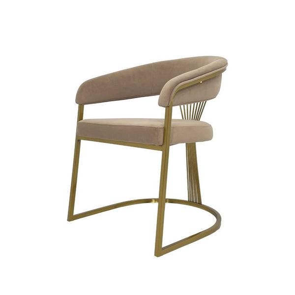 Amur Dining Chair, Taupe Velvet Upholstery, Matte Gold Cantilever Base -BM334646