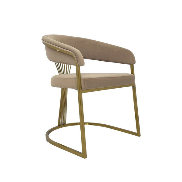 Amur Dining Chair, Taupe Velvet Upholstery, Matte Gold Cantilever Base -BM334646