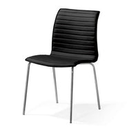 Set of 4 Dining Chair, Horizontal Tufted Black Faux Leather, Chrome -BM334647