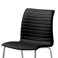 Set of 4 Dining Chair, Horizontal Tufted Black Faux Leather, Chrome -BM334647