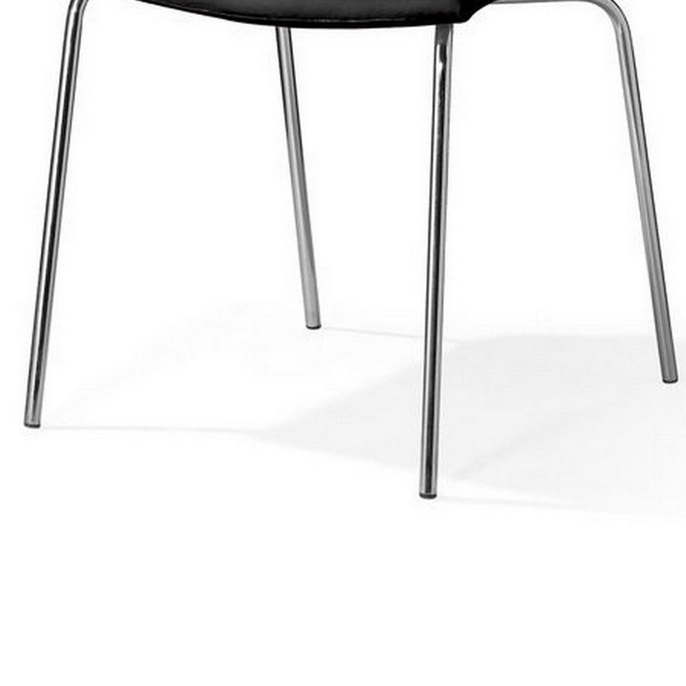 Set of 4 Dining Chair, Horizontal Tufted Black Faux Leather, Chrome -BM334647