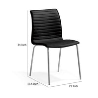 Set of 4 Dining Chair, Horizontal Tufted Black Faux Leather, Chrome -BM334647