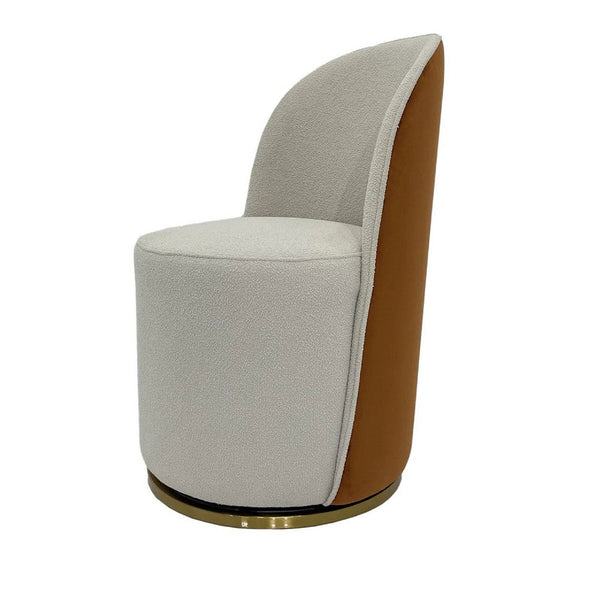 Doe Dining Chair Set of 2, Cream and Brown Boucle, Gold Swivel Base -BM334650
