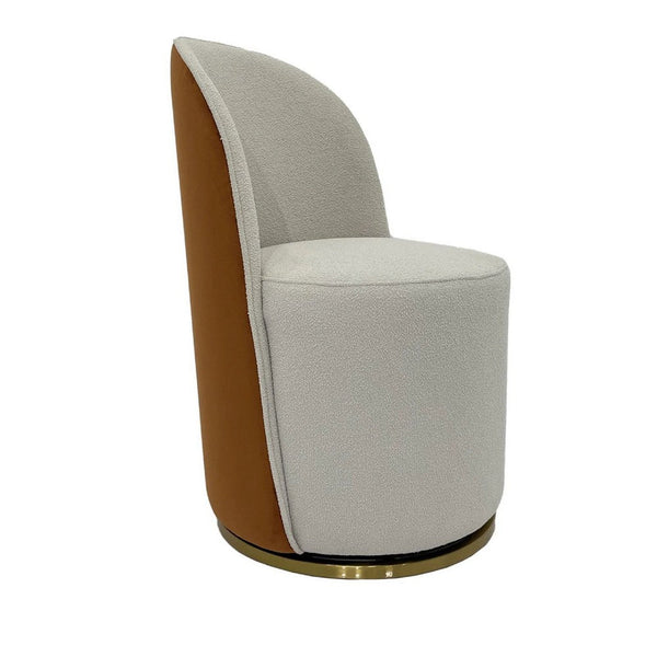 Doe Dining Chair Set of 2, Cream and Brown Boucle, Gold Swivel Base -BM334650