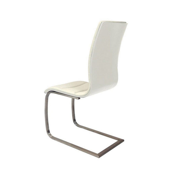 Dining Chair Set of 2, White Faux Leather, Silver Cantilever Base -BM334655