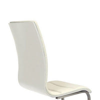Dining Chair Set of 2, White Faux Leather, Silver Cantilever Base -BM334655