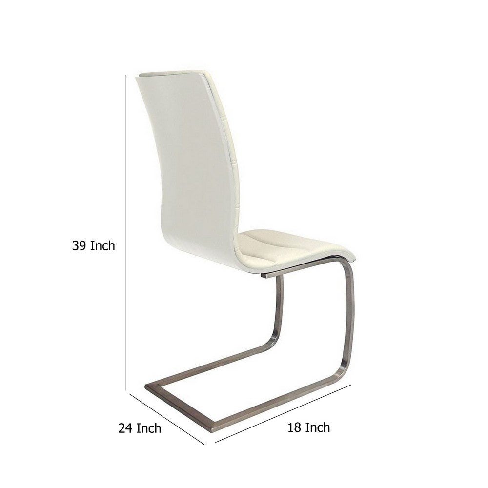 Dining Chair Set of 2, White Faux Leather, Silver Cantilever Base -BM334655