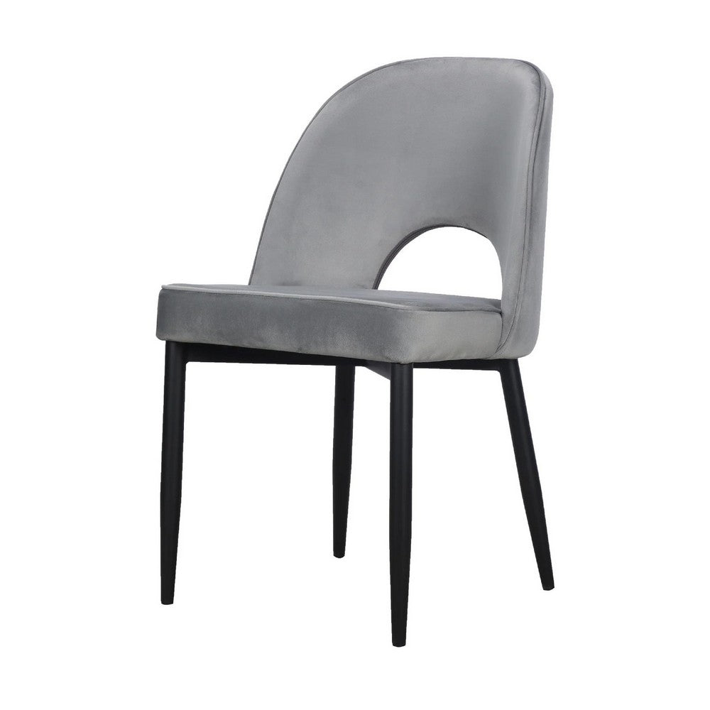 Koir Set of 2 Dining Chair, Gray Fabric, Cut Out Backrest, Black Legs -BM334656