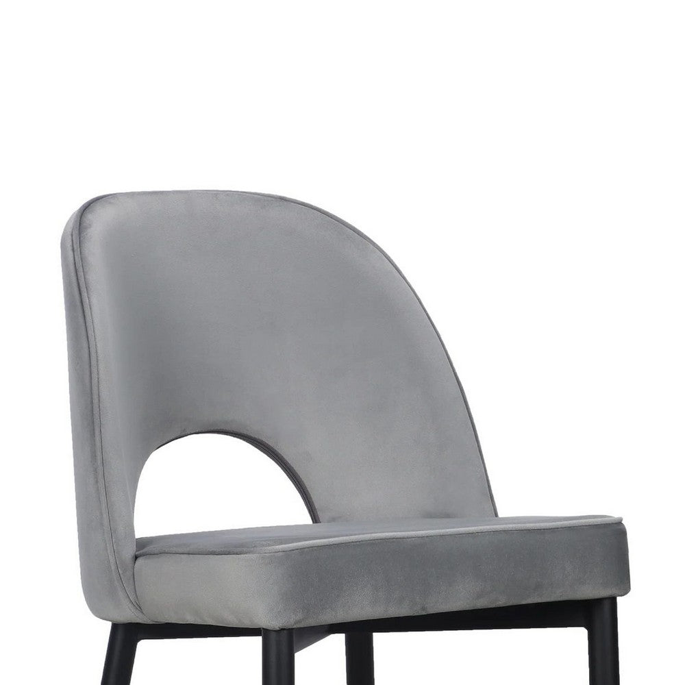 Koir Set of 2 Dining Chair, Gray Fabric, Cut Out Backrest, Black Legs -BM334656