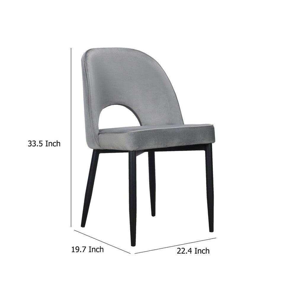 Koir Set of 2 Dining Chair, Gray Fabric, Cut Out Backrest, Black Legs -BM334656
