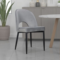 Koir Set of 2 Dining Chair, Gray Fabric, Cut Out Backrest, Black Legs -BM334656