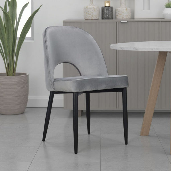 Koir Set of 2 Dining Chair, Gray Fabric, Cut Out Backrest, Black Legs -BM334656